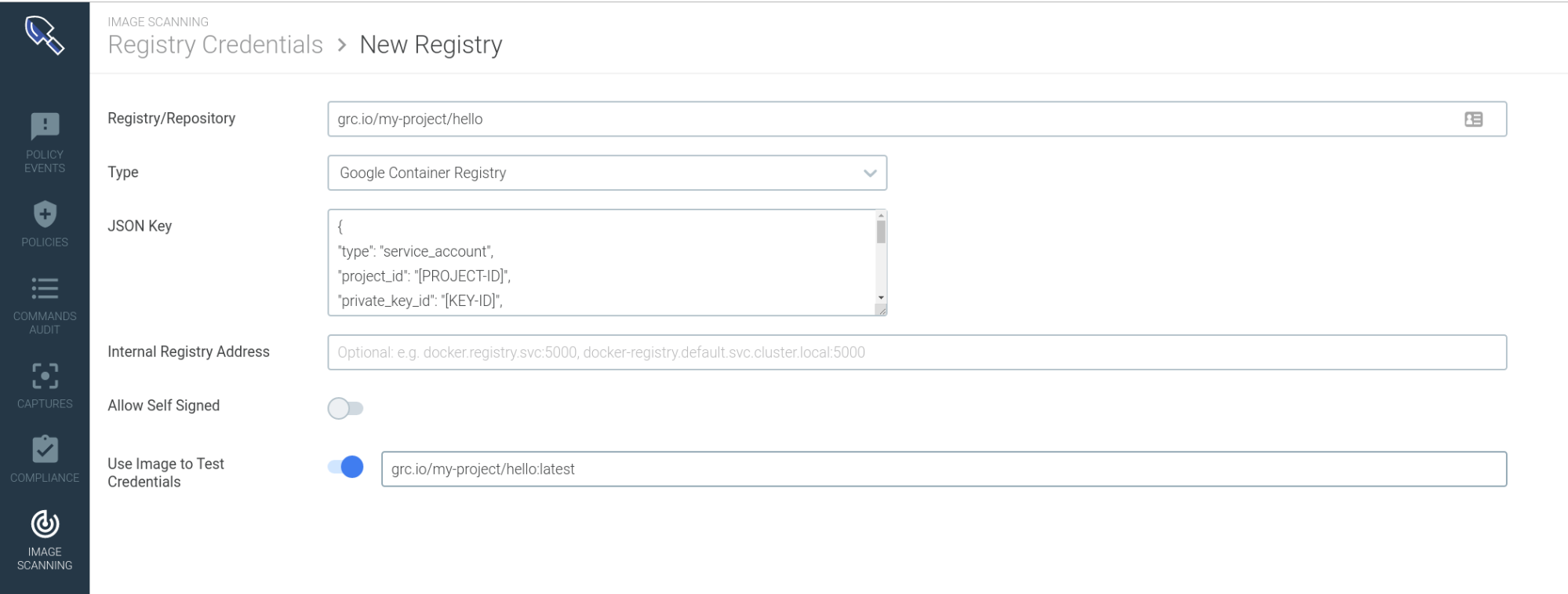 Adding a new registry in Sysdig Secure