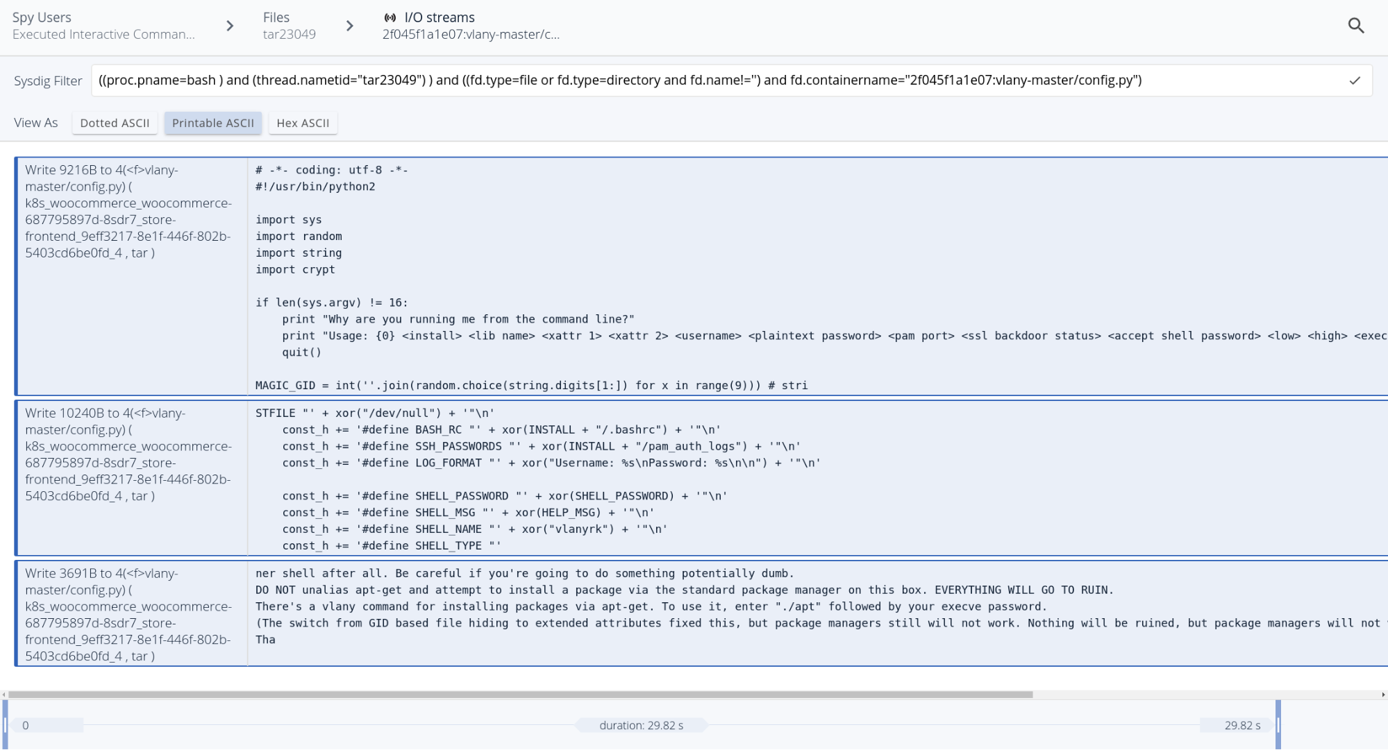 Browsing modified files during a security event, using system captured data with Sysdig Secure