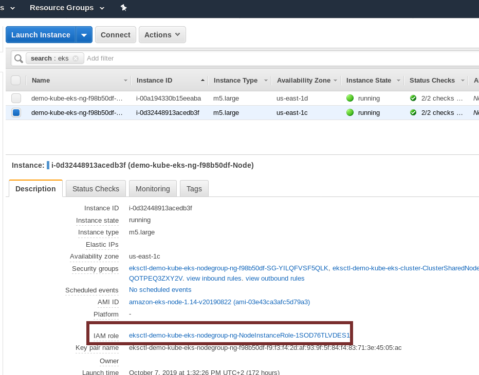 IAM role inside ECS dashboard