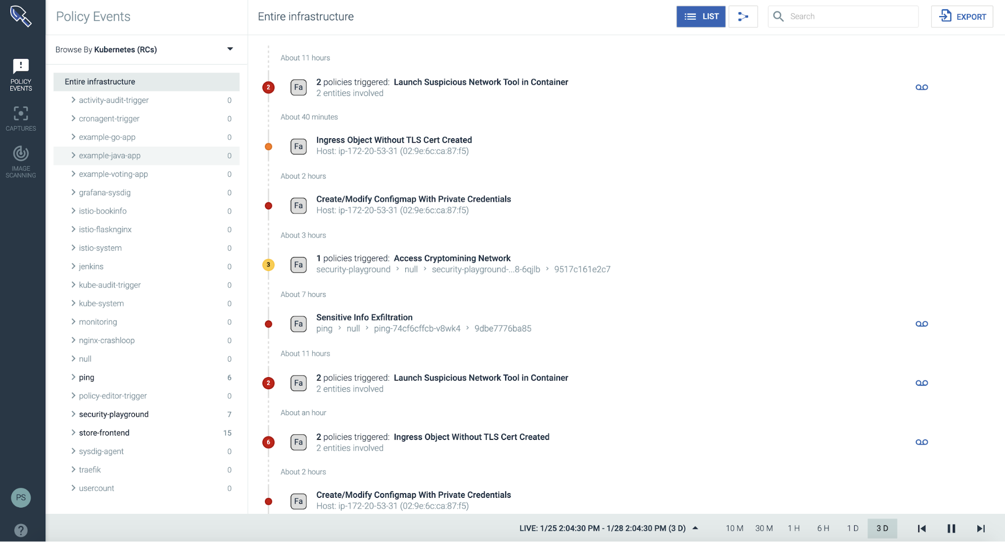 Policy events in Sysdig Secure