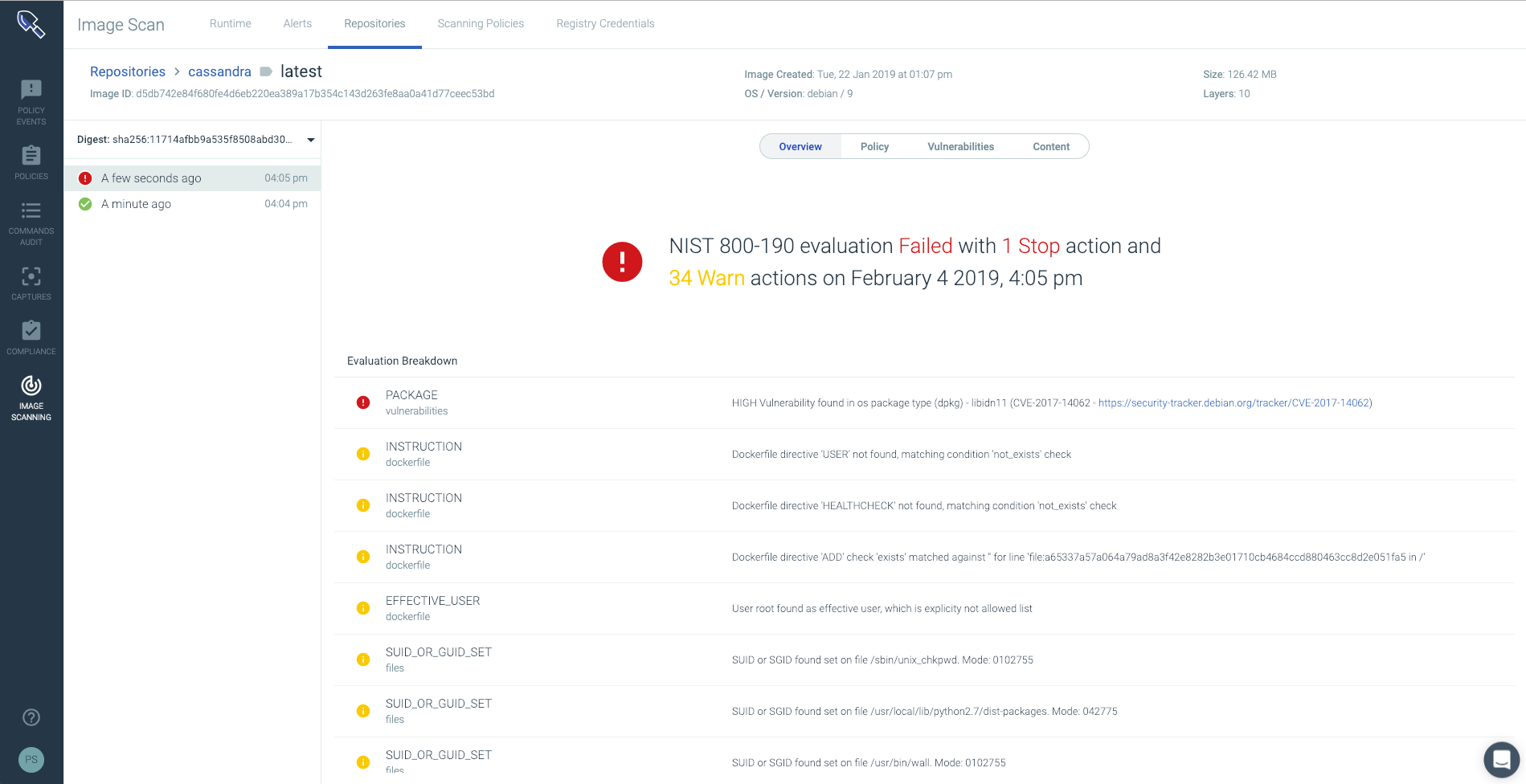 NIST SP 800-190 application container security with Sysdig Secure.