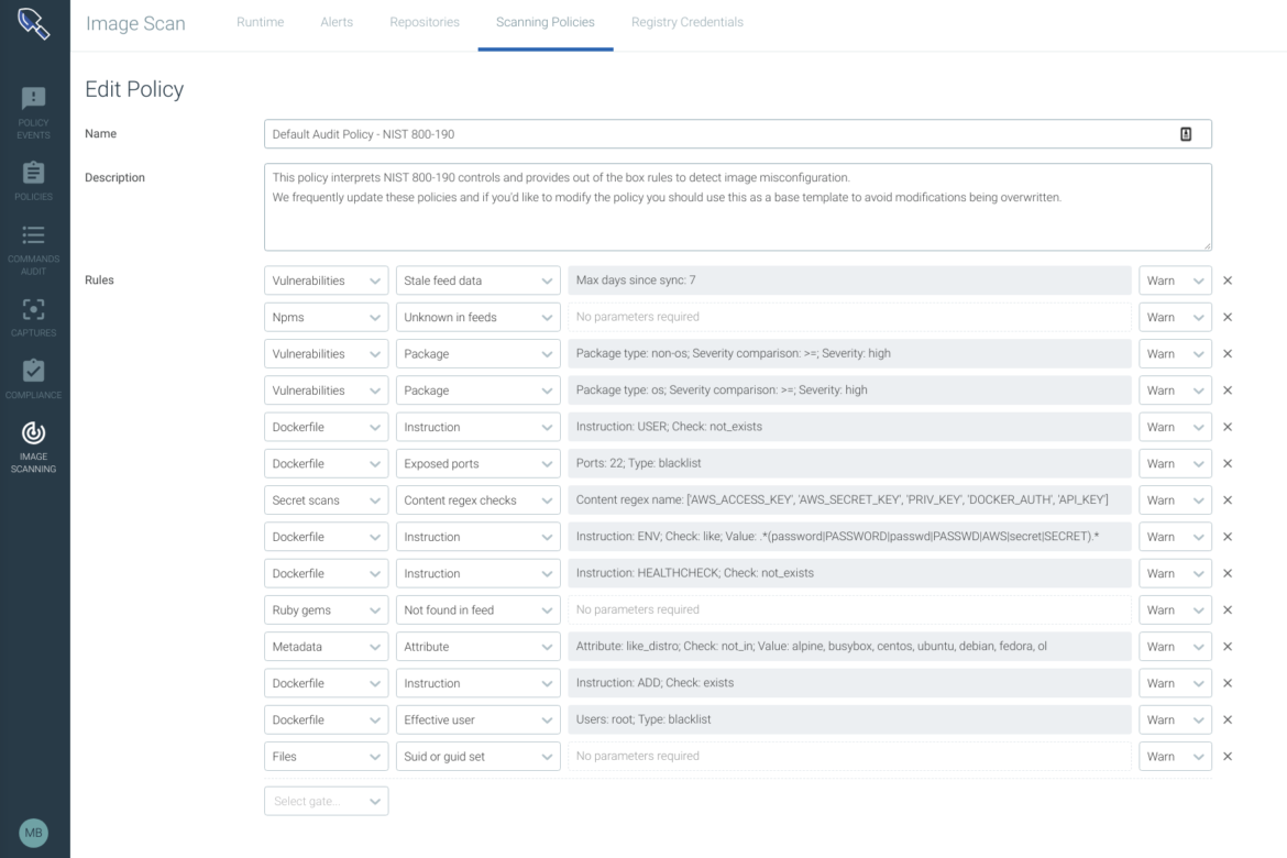 Anchore and Sysdig Secure scanning policies 1