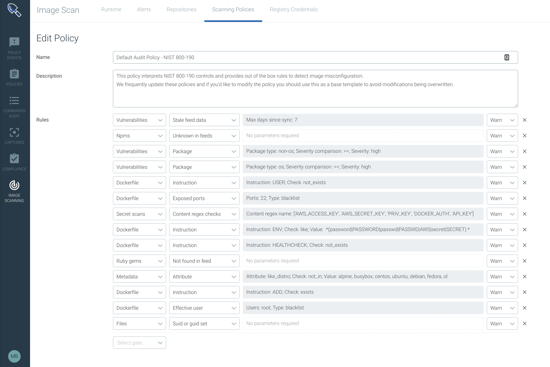 Sysdig Secure 2.3 compliance