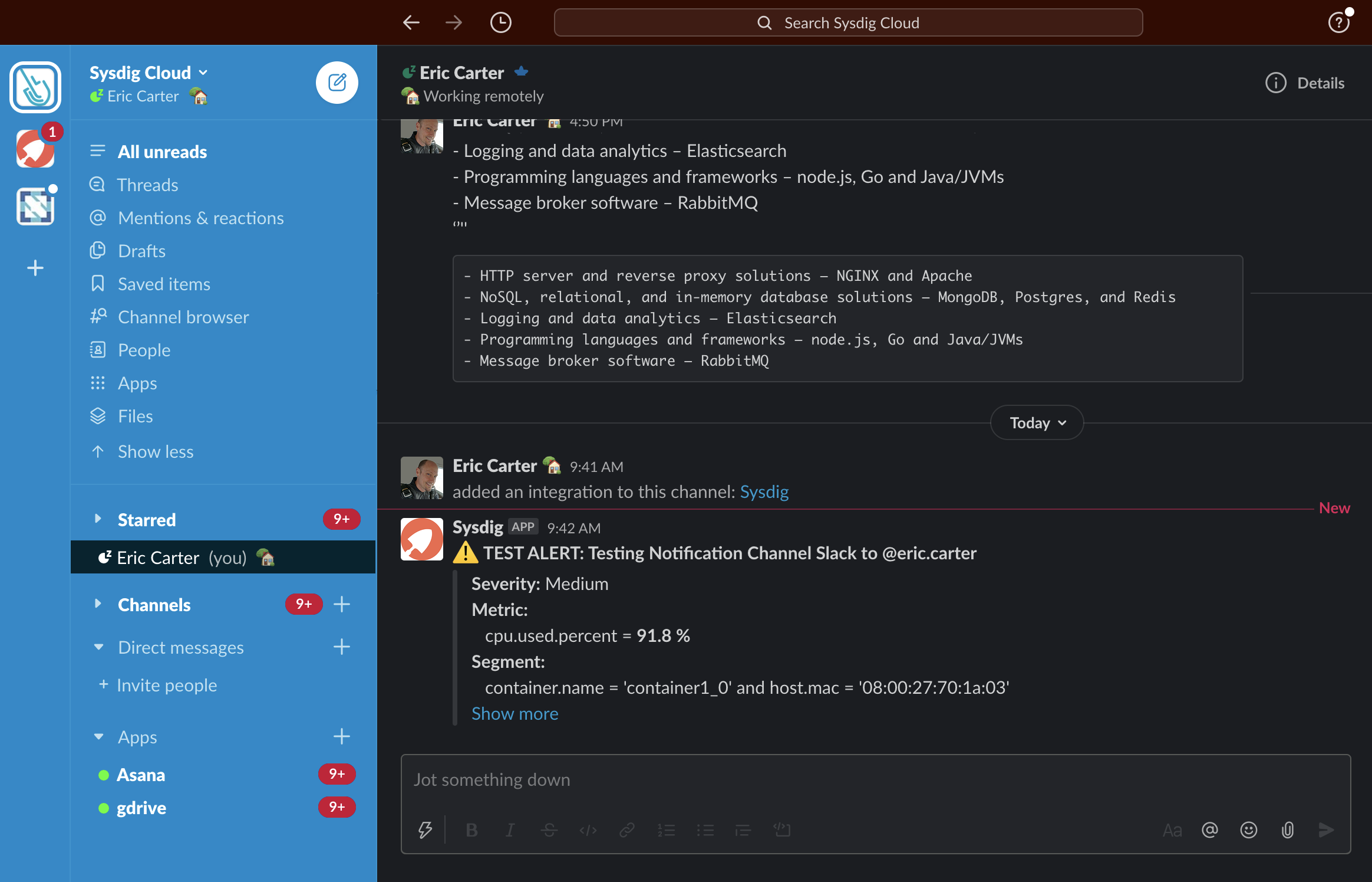 sysdig and slack