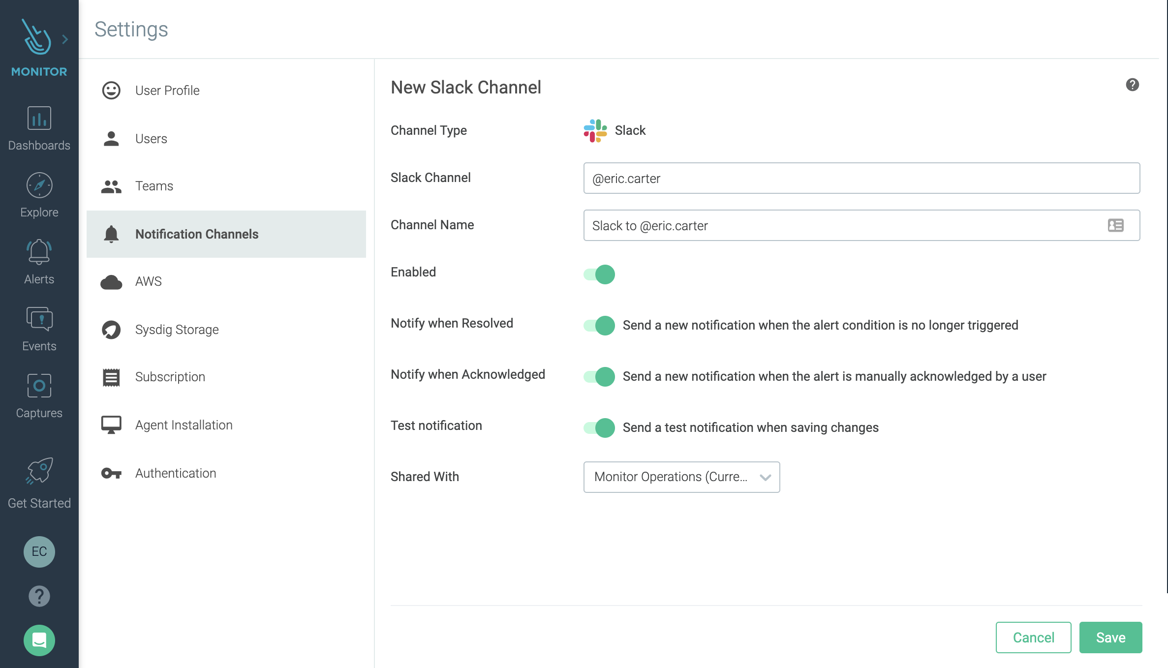 sysdig and slack