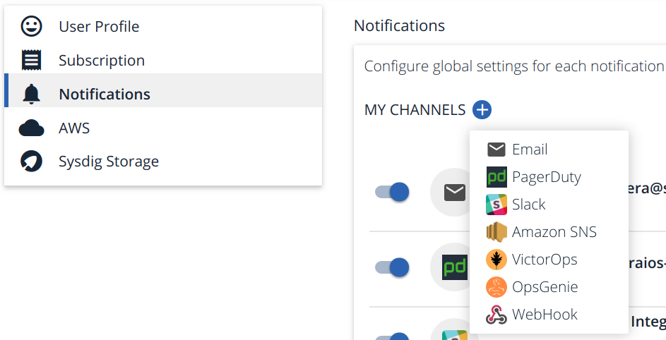 Sysdig Notification Channels
