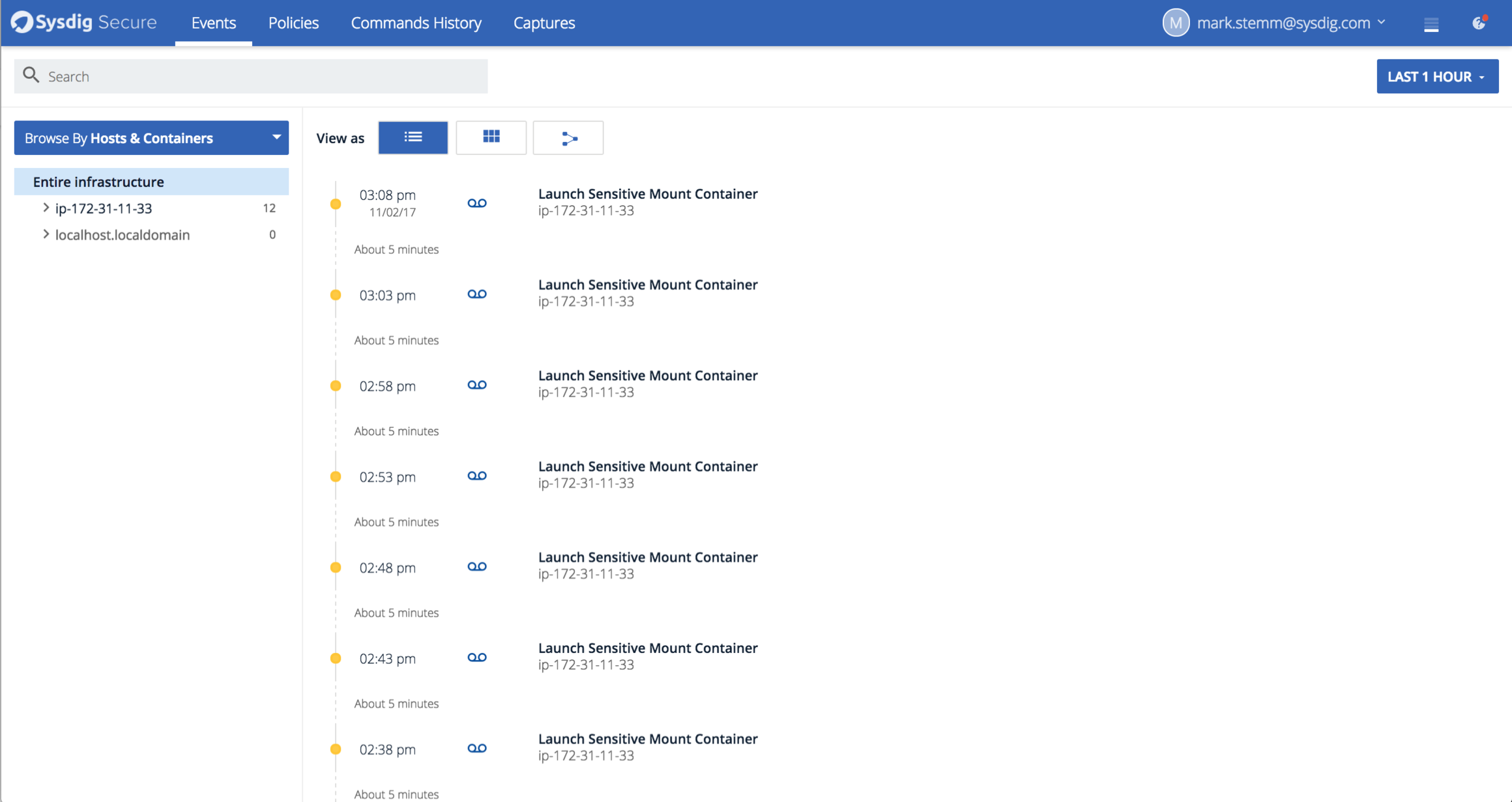 Sysdig Secure Policy Events Timeline