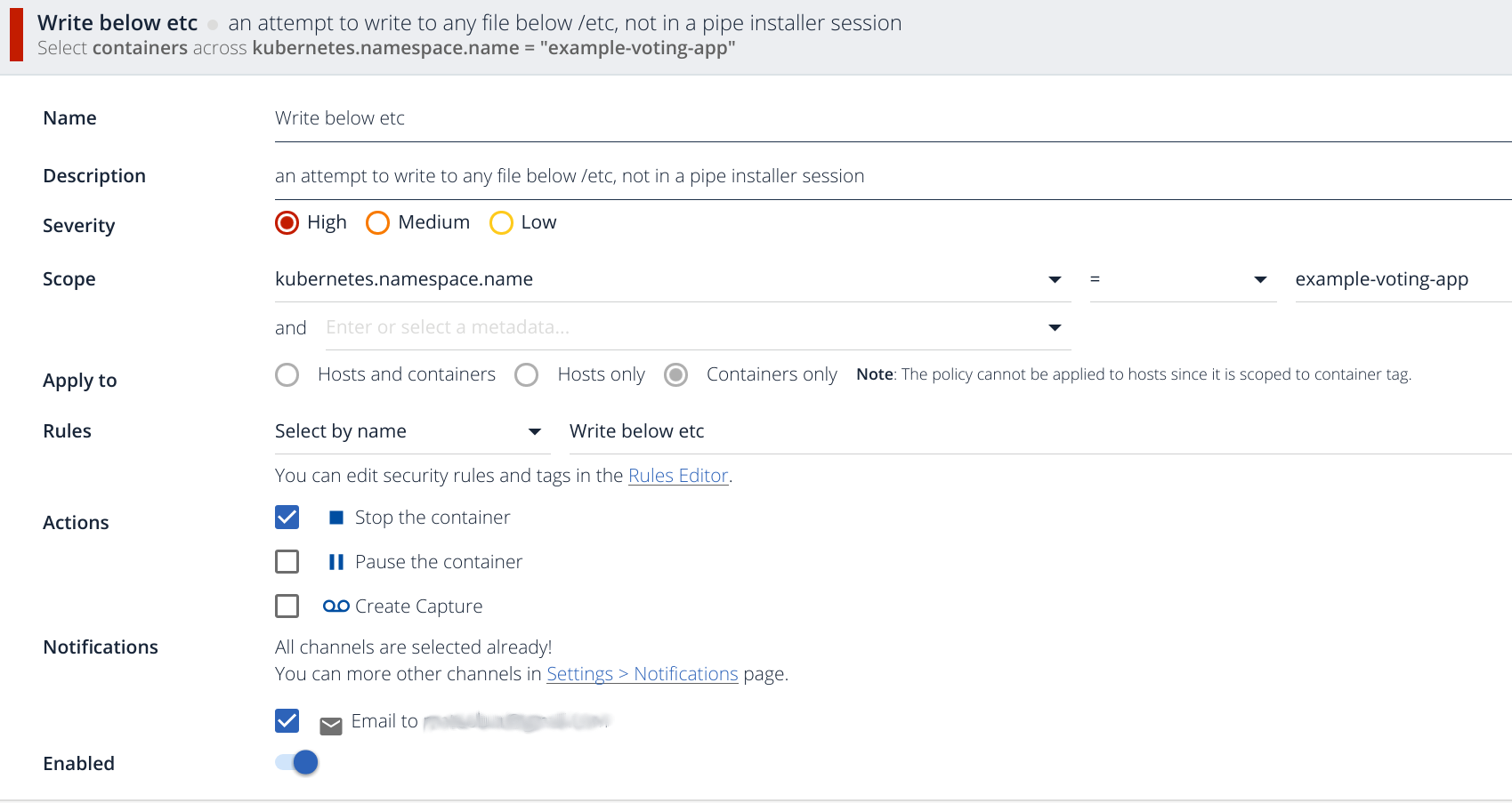 Sysdig secure example policy