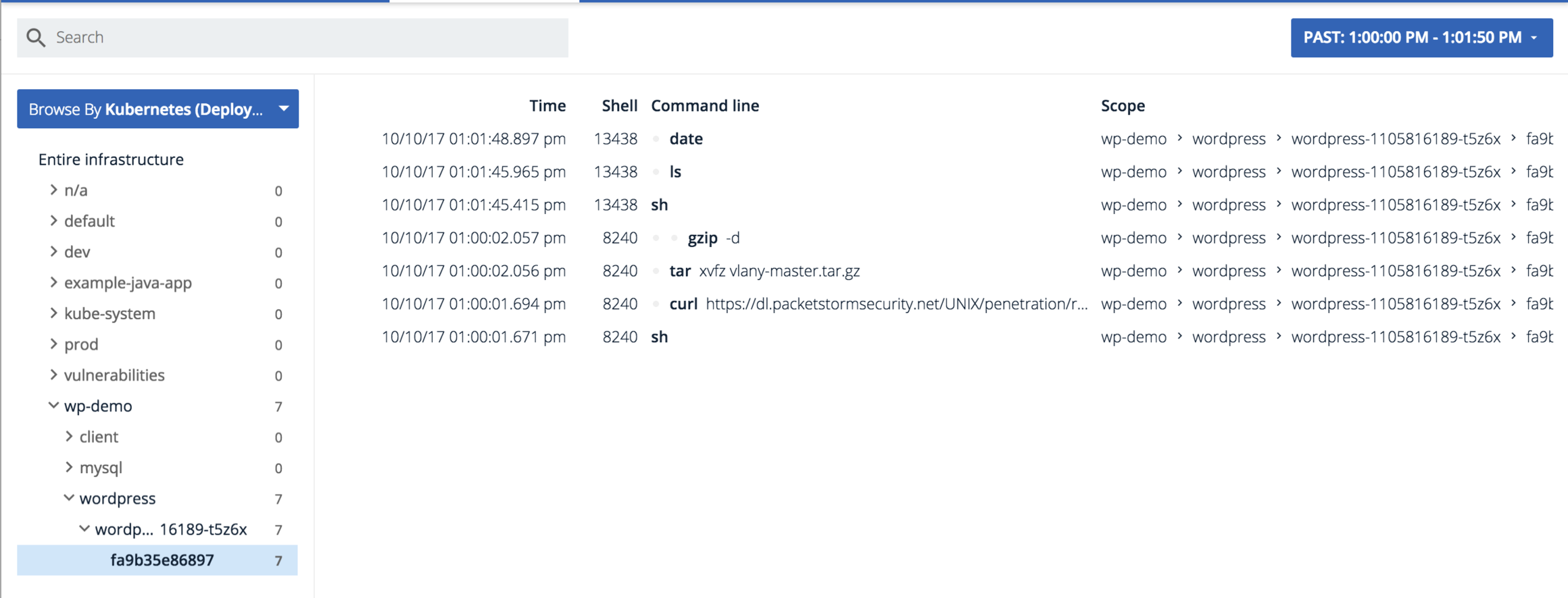 Sysdig Secure Commands History