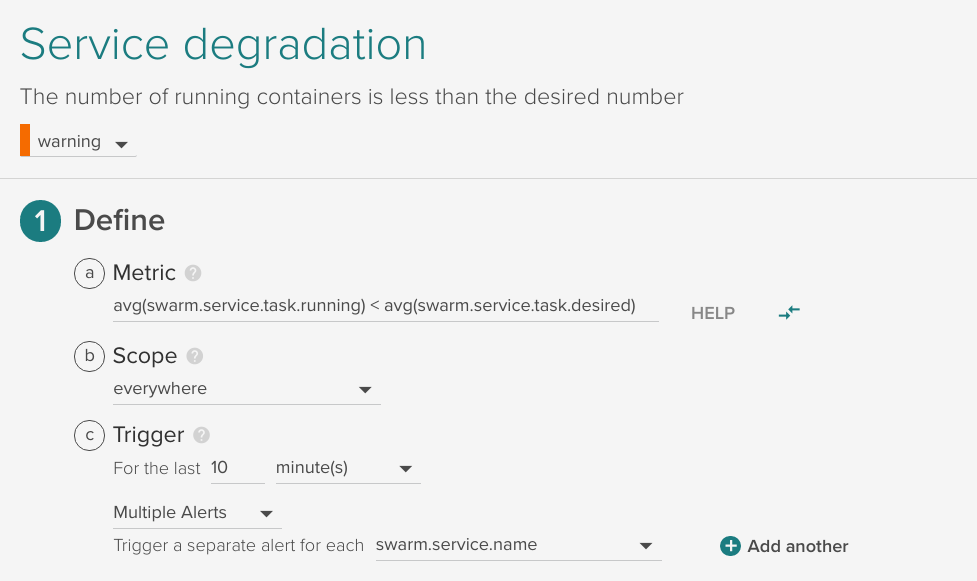 Monitor Docker Swarm running vs desired running tasks alert