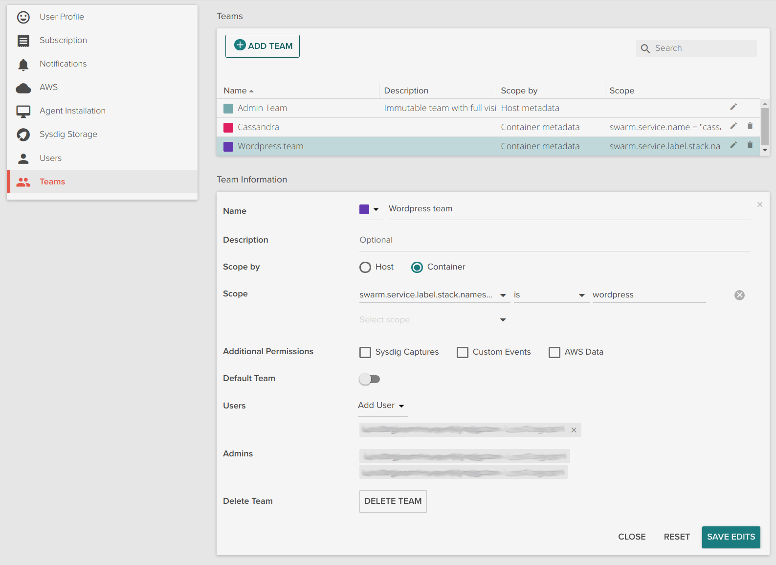 Monitor Docker Swarm multi-tenant teams