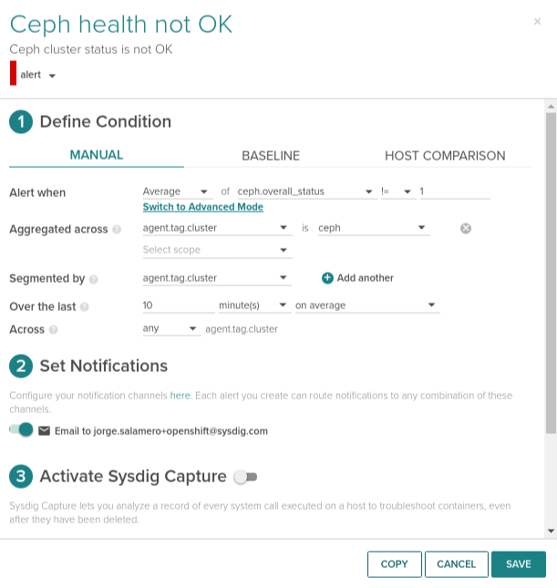 Ceph alert example