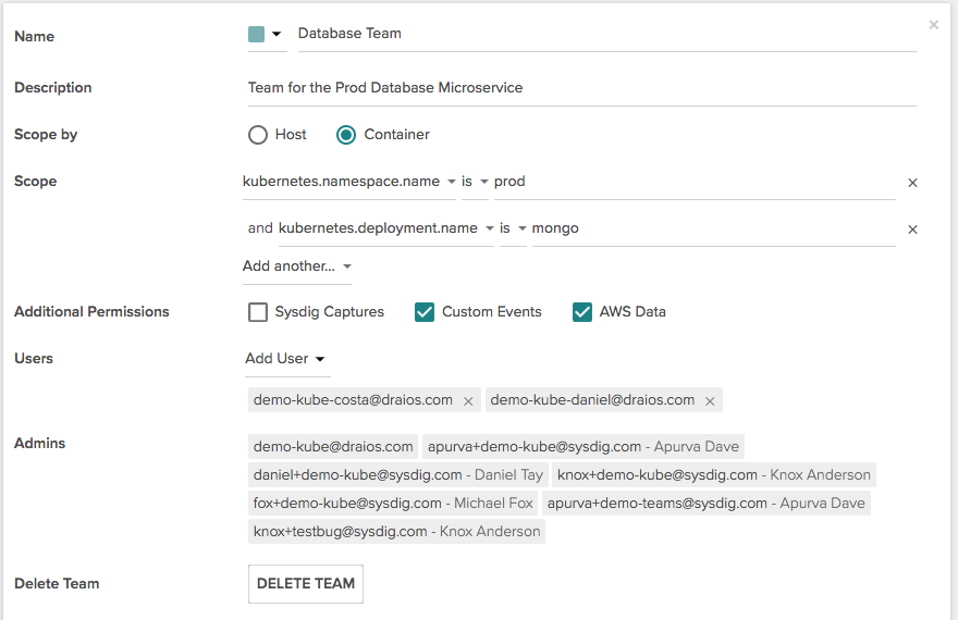 Sysdig Teams for service-based access control