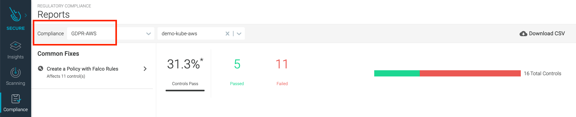 GDPR AWS compliance reports in Sysdig secure.