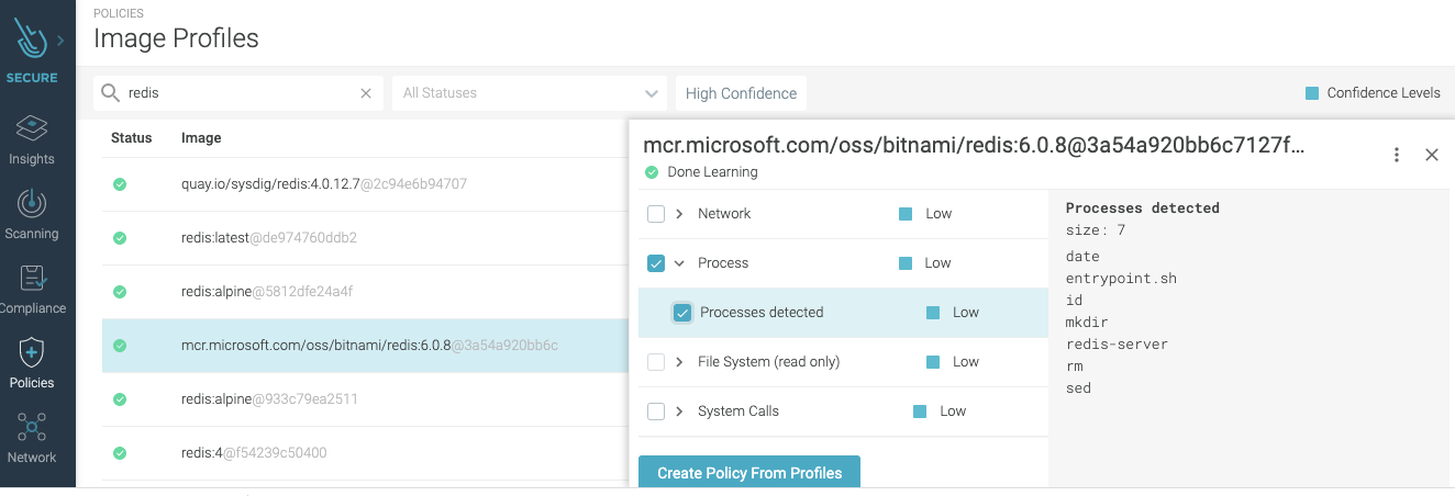 Detecting abnormal processes with Image profiles in Sysdig Secure