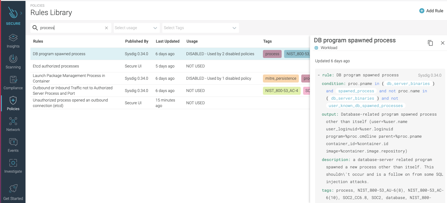 Rules Library in Sysdig Secure