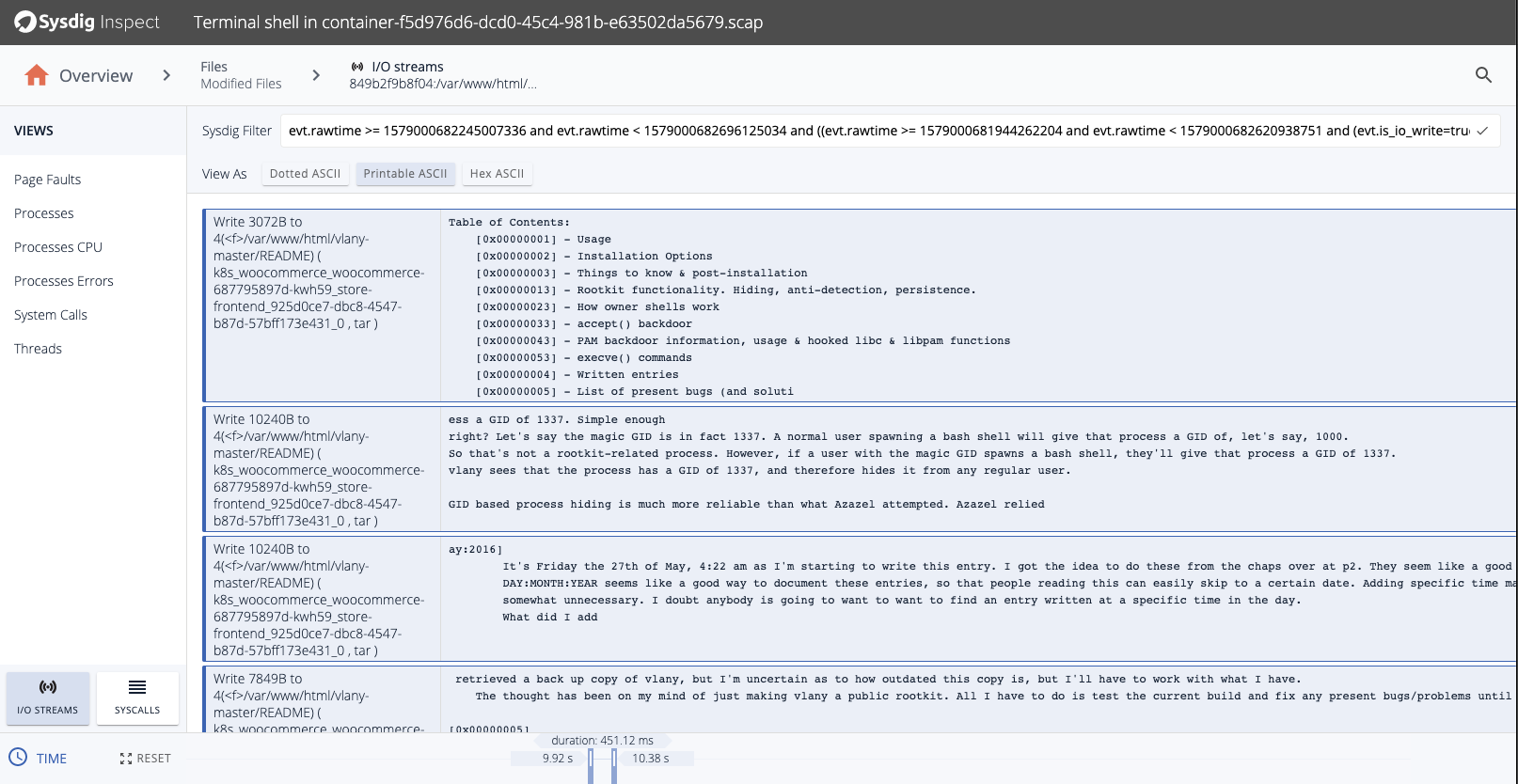 Browsing modified files in Sysdig Inspector