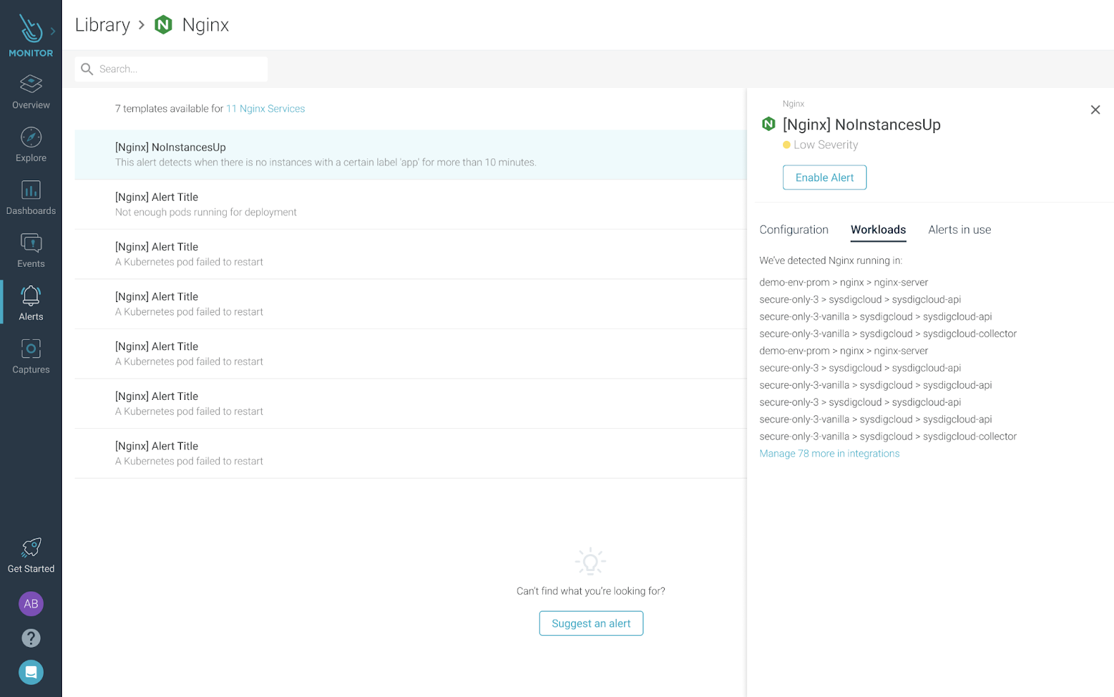 Alert library in Sysdig Monitor