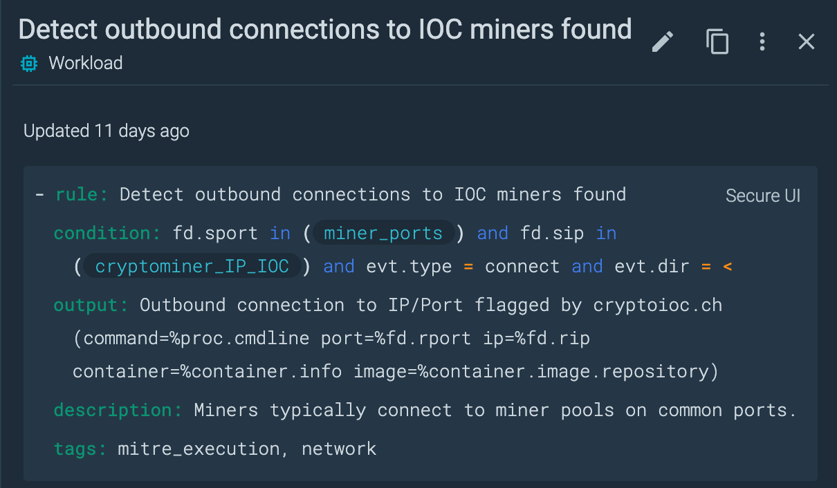 First Sysdig Secure screenshot 