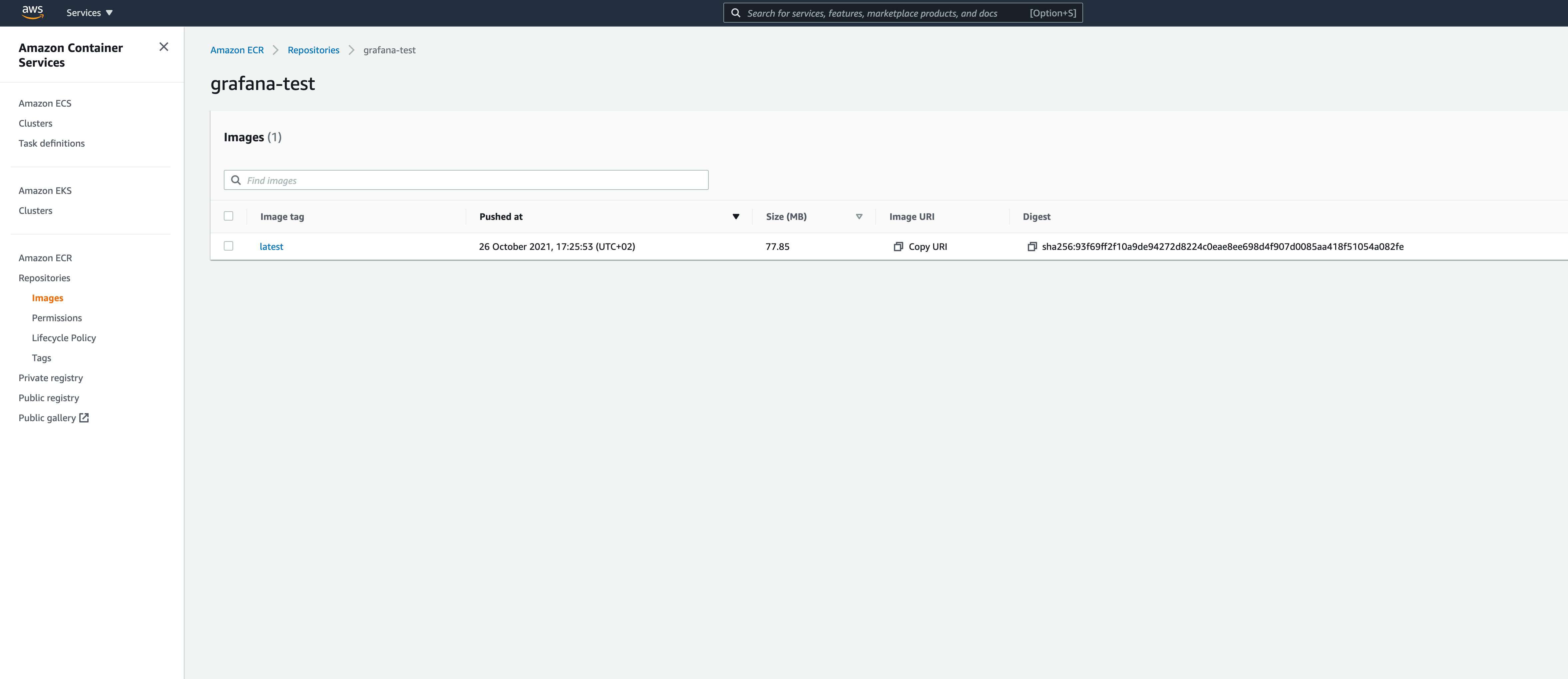 Dashboard AWS with a grafana-test