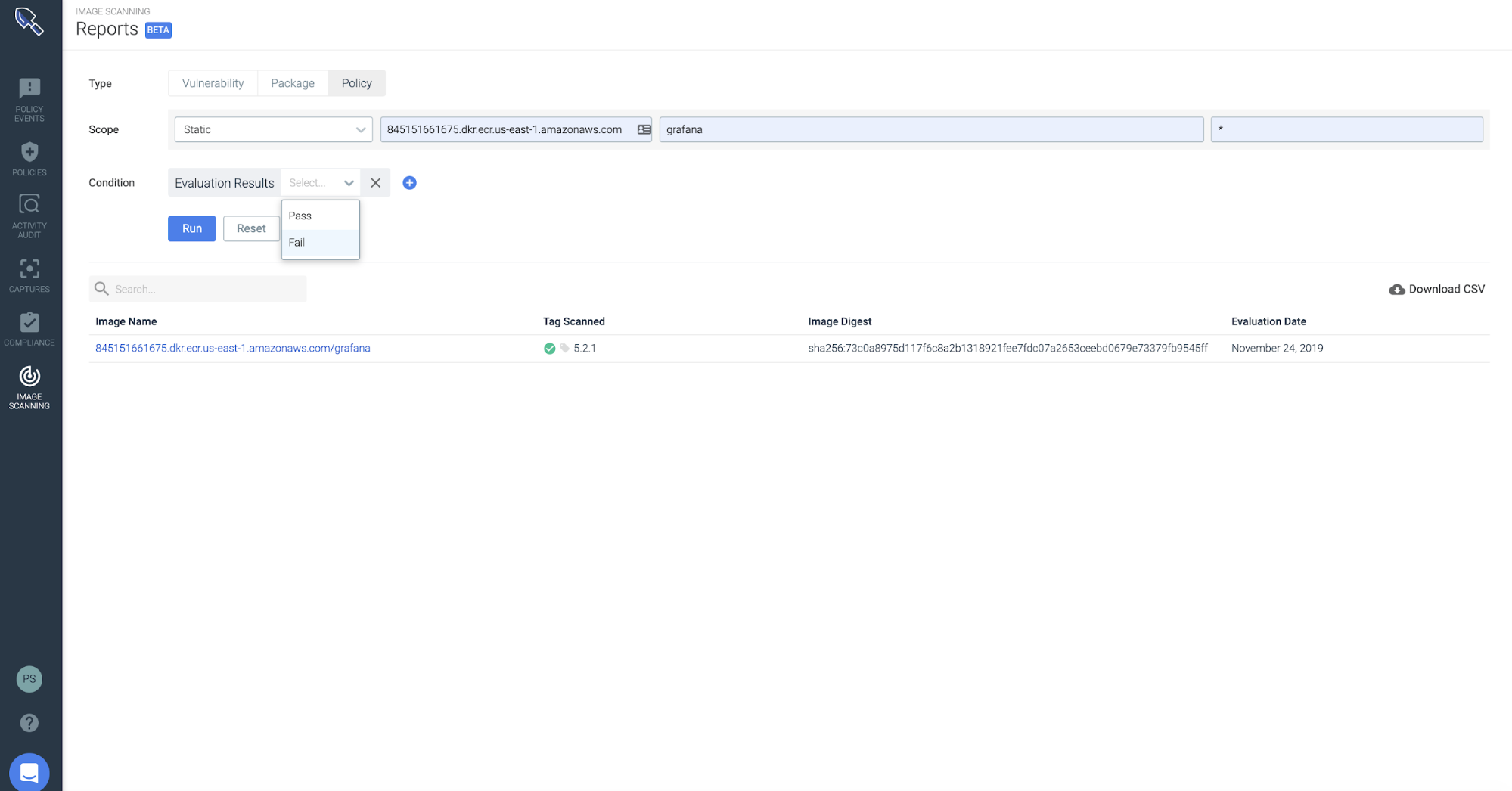 Report detail Sysdig Secure