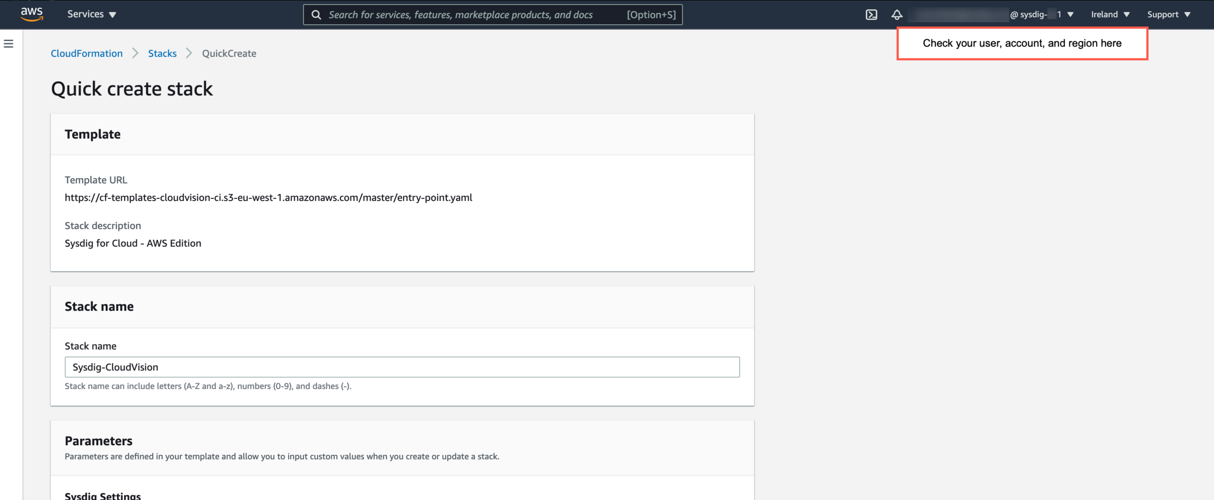 Quick create stack AWS ECR