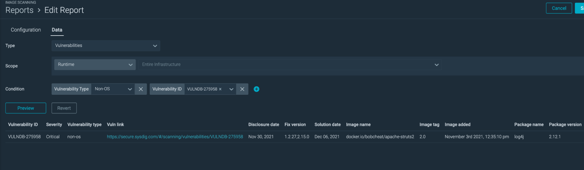 Sysdig scan log4j CVE
