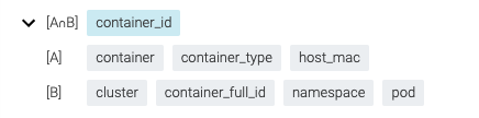Use the label filtering to identify common labels between queries for vector matching. In the above example, you can see that A and B metrics have only the container_id label in common.