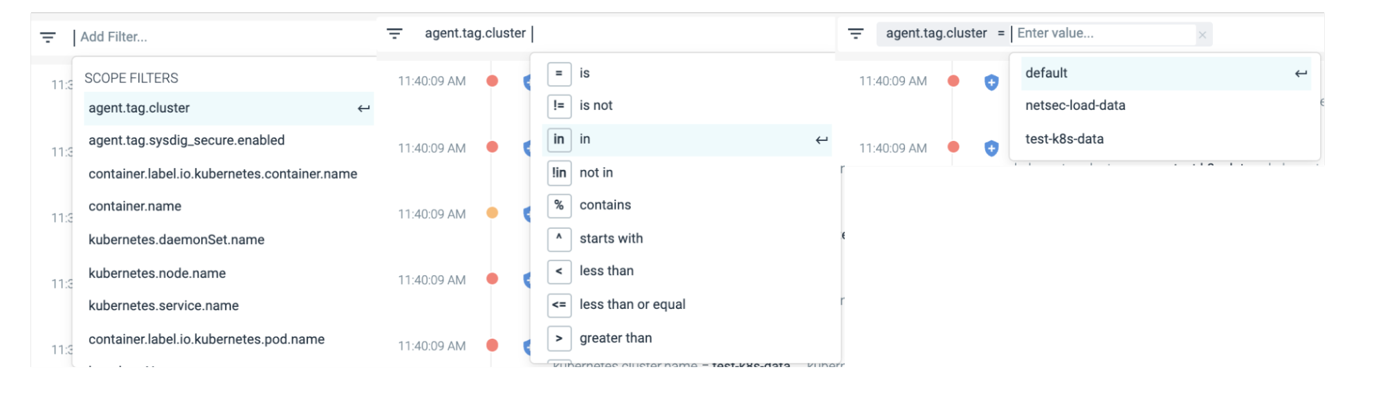 Improved filters in Sysdig Secure events