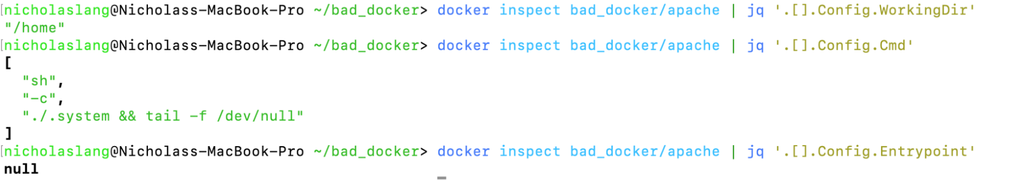 Triage malicious docker container jq