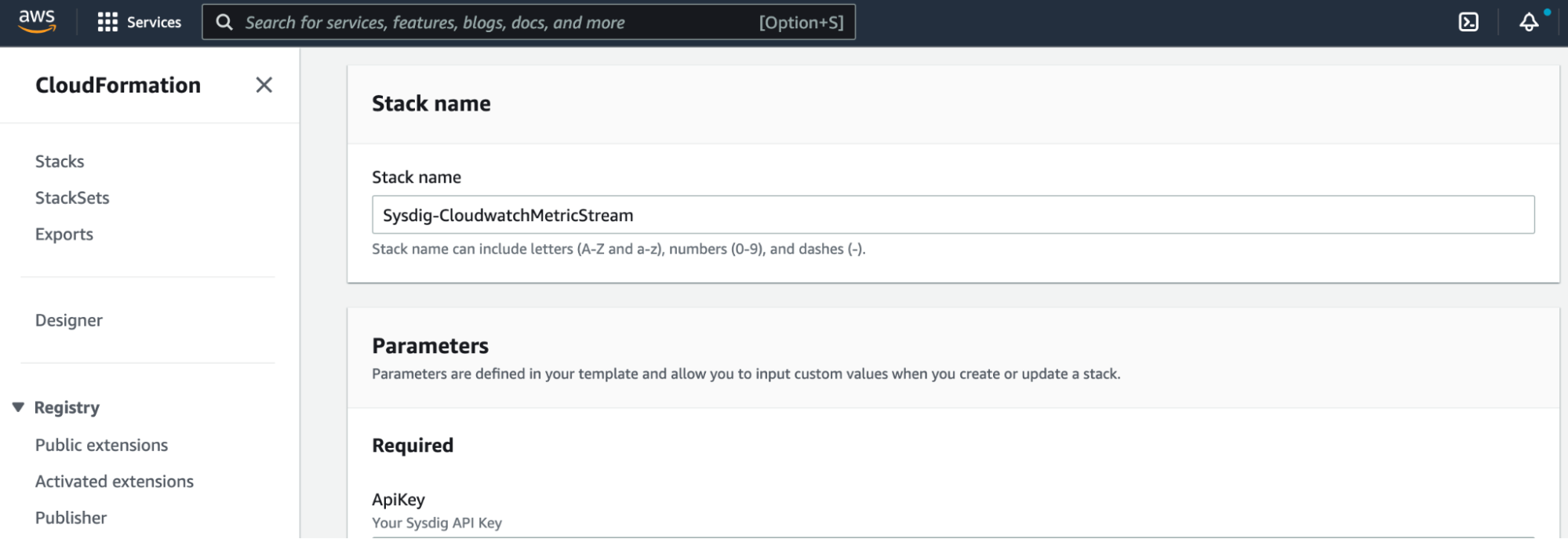 Overview of the Amazon CloudFormation template for creating a new Stream stack.