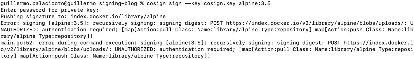 unauthorized - autentication required cosign error