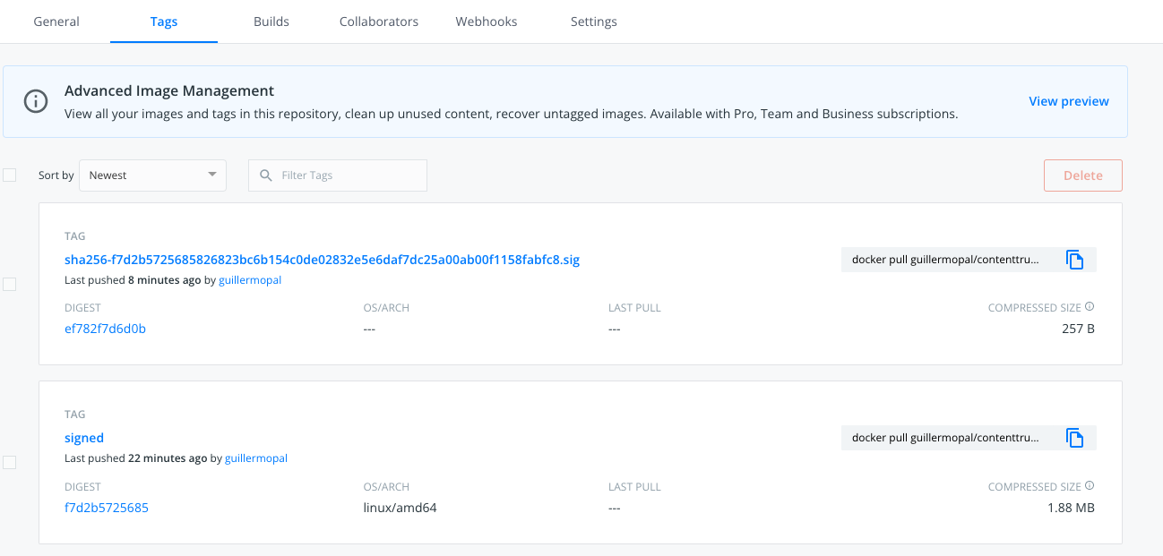 Docker Hub image signed