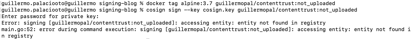 entity not found in registry cosign error