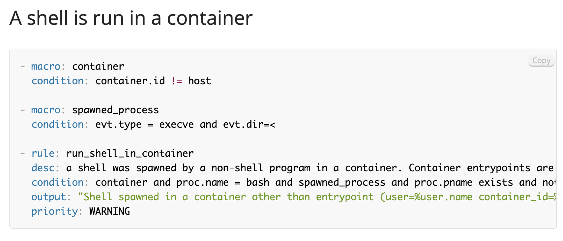 managed policy Sysdig falco rule
