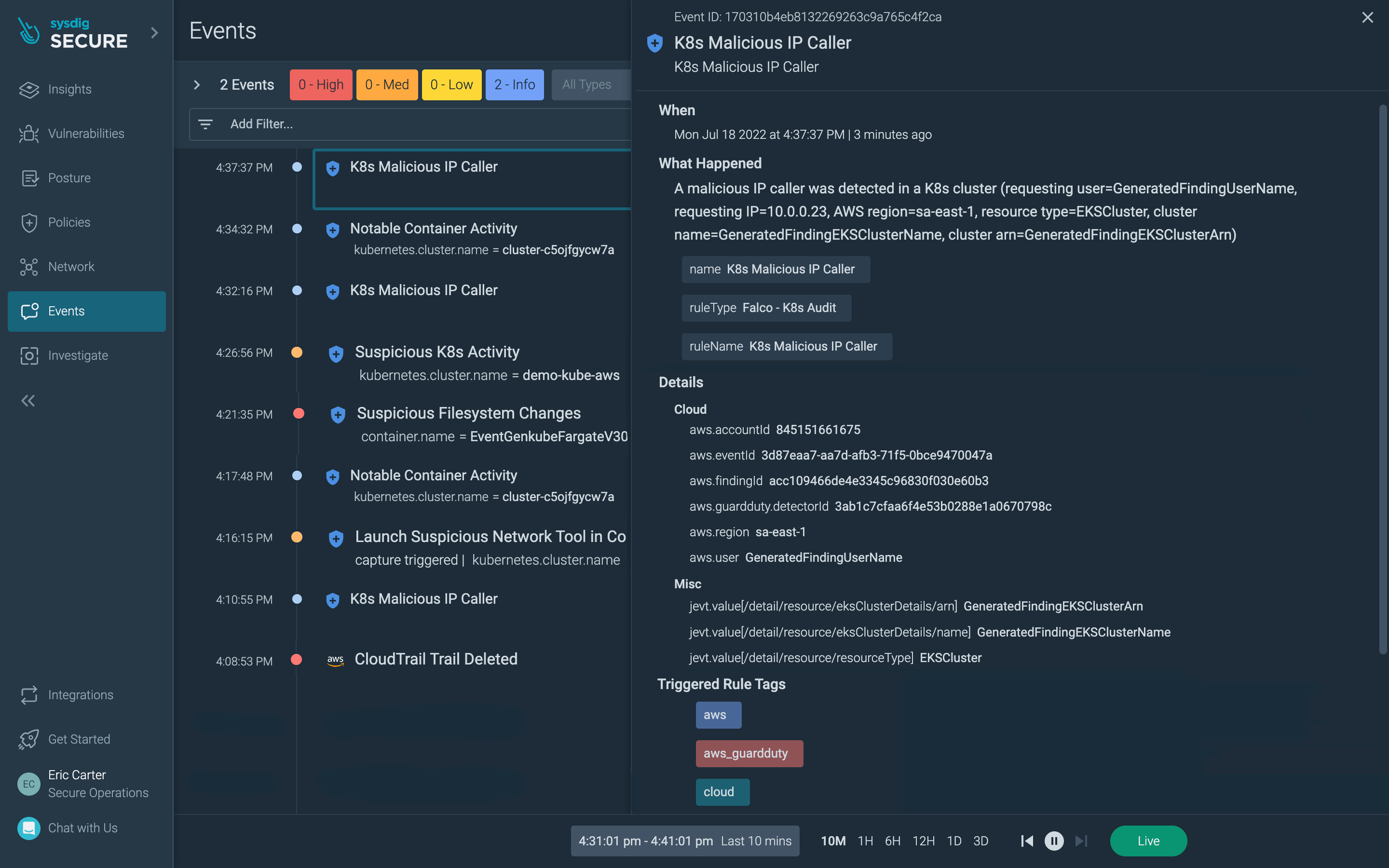 Amazon GuardDuty findings in Sysdig Secure