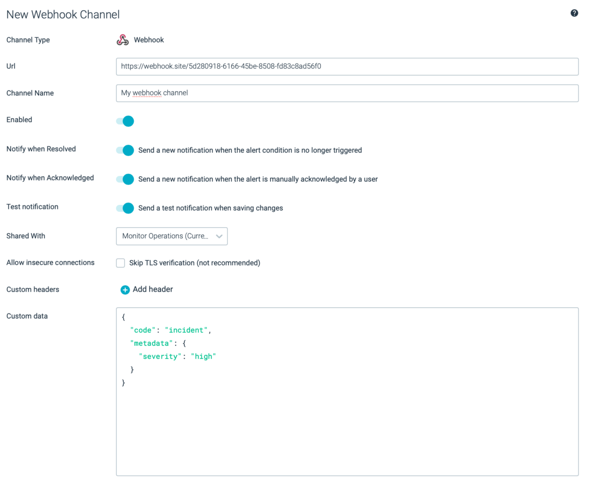 Custom webhook new channel