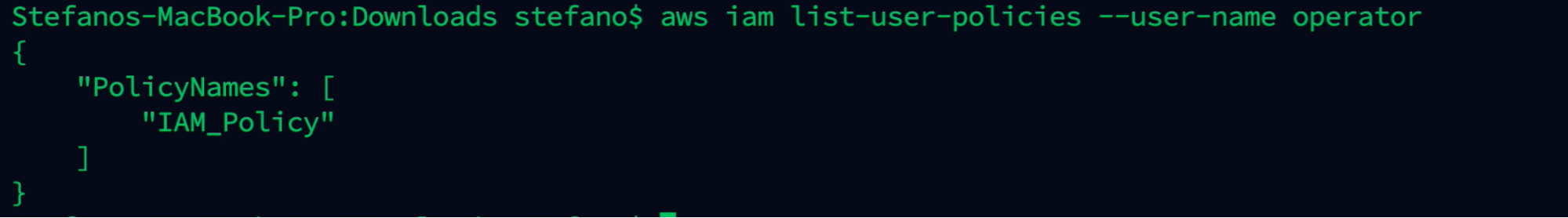 Output AWS command list user policies