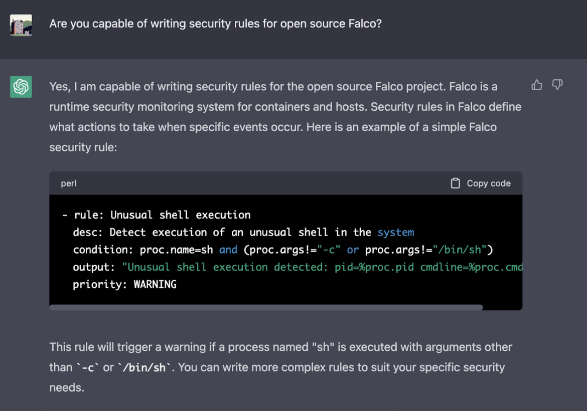 Chatgpt Falco rule