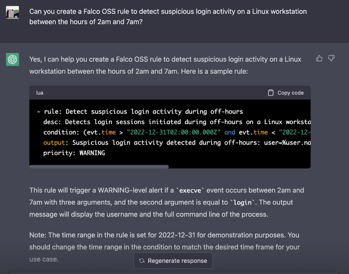 Chatgpt Falco OSS rule