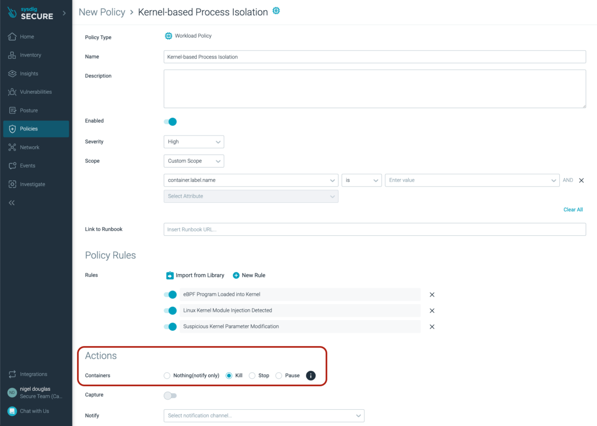 Sysdig secure Process isolation