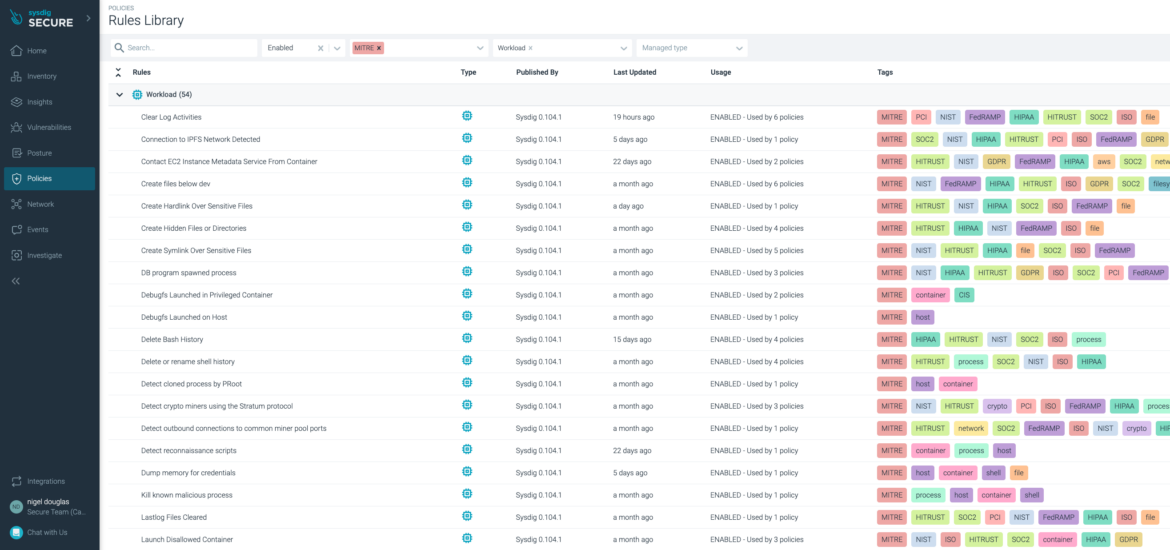 Sysdig Secure MITRE Containers