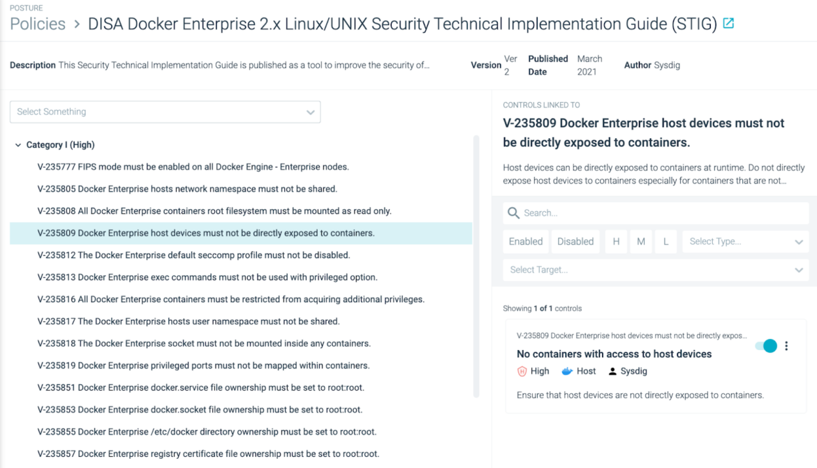 DISA STIG compliance for Docker and Kubernetes with Sysdig Secure