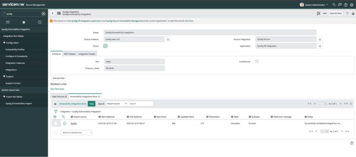 Sysdig Secure/ServiceNow CVR