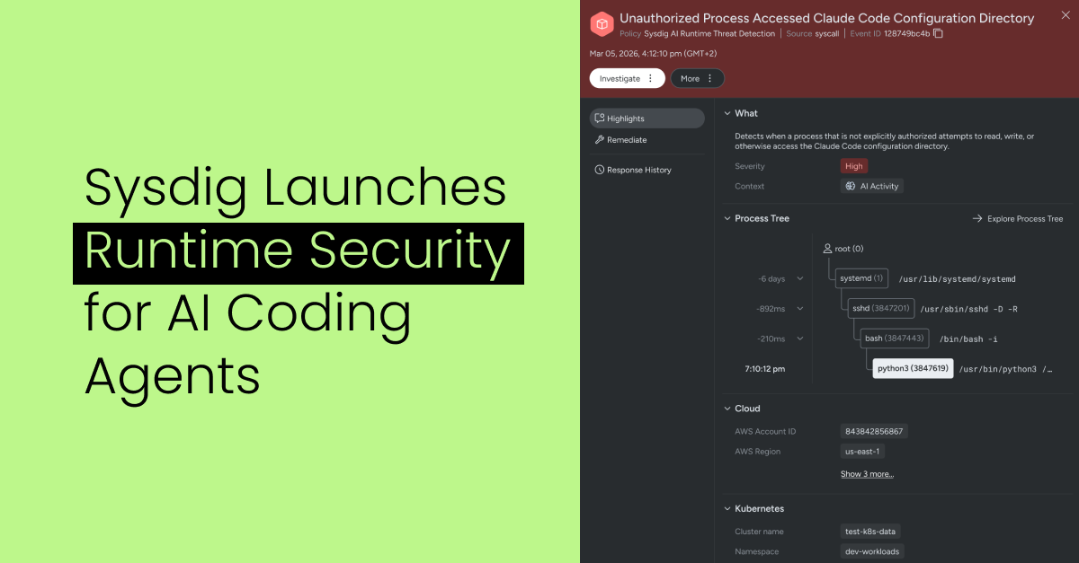 Sysdig Launches Runtime Security for AI Coding Agents