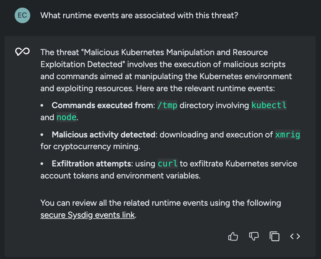 Sysdig Sage AI threat insights