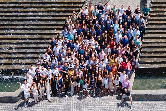 Flex employees taking a picture at an offsite