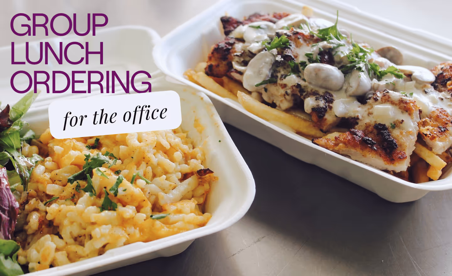 Simplified group lunch ordering platform with multiple restaurant options and convenient office delivery