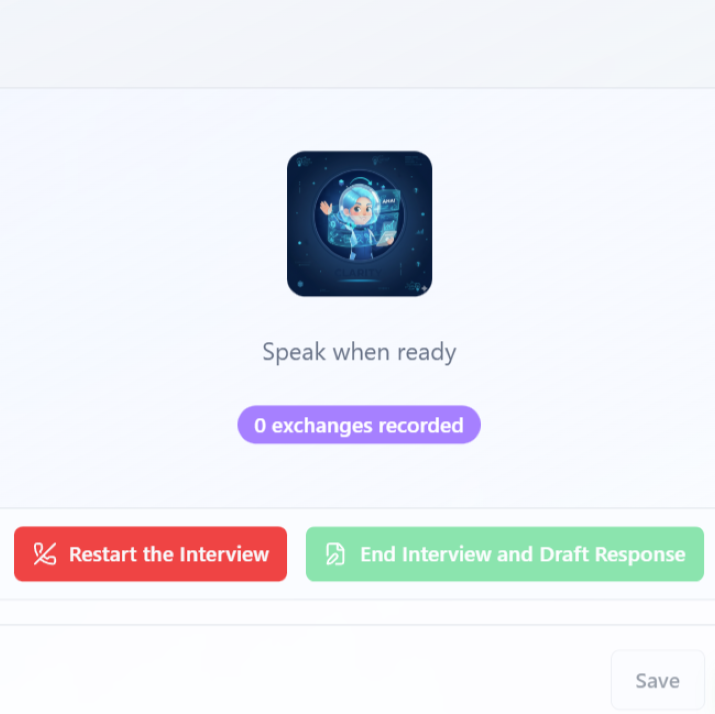 ClearWork Automated Process Discovery Screenshot of AI led unstructured interview agent